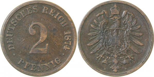 00274H~2.8 2 Pfennig  1874H ss+ J 002  