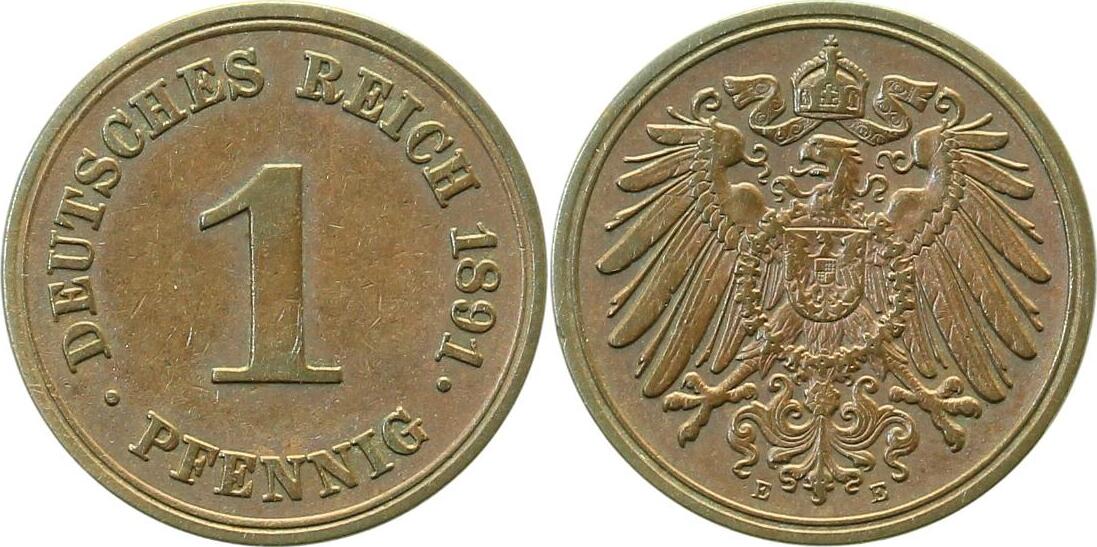 01091E~2.0 1 Pfennig  1891E vz J 010  