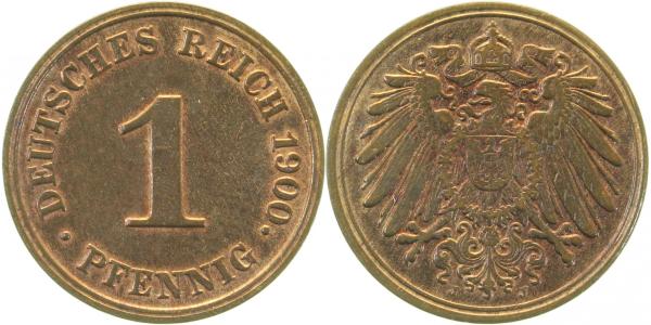 010n00J~2.5b 1 Pfennig  1900J ss/vz Wertzahl 1 leicht doppelt J 010  