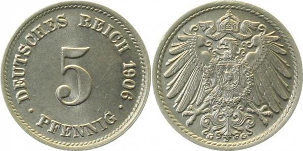 012n06G~1.1 5 Pfennig  1906G prfr/stgl!! J 012  