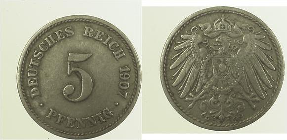 012n07G~2.5 5 Pfennig  1907G ss/vz J 012  