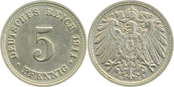 012n11D~1.2 5 Pfennig  1911D prfr J 012  