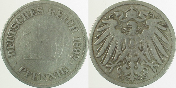 01392F~3.5 10 Pfennig  1892F s/ss J 013  