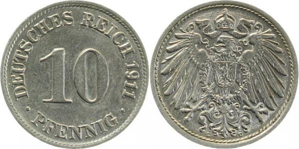 013n11D~1.5 10 Pfennig  1911D vz/st J 013  