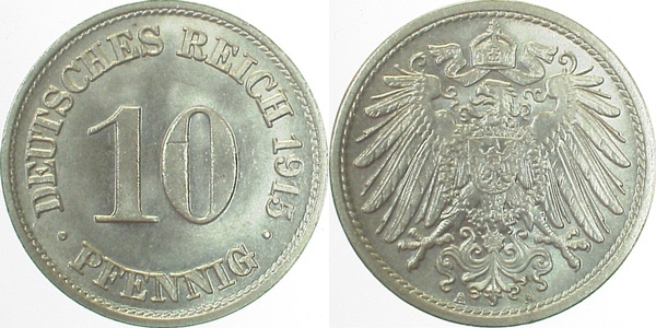 013n15A~1.1 10 Pfennig  1915A prfr/stgl J 013  