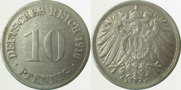 013n16D~2.5 10 Pfennig  1916D ss/vz J 013  