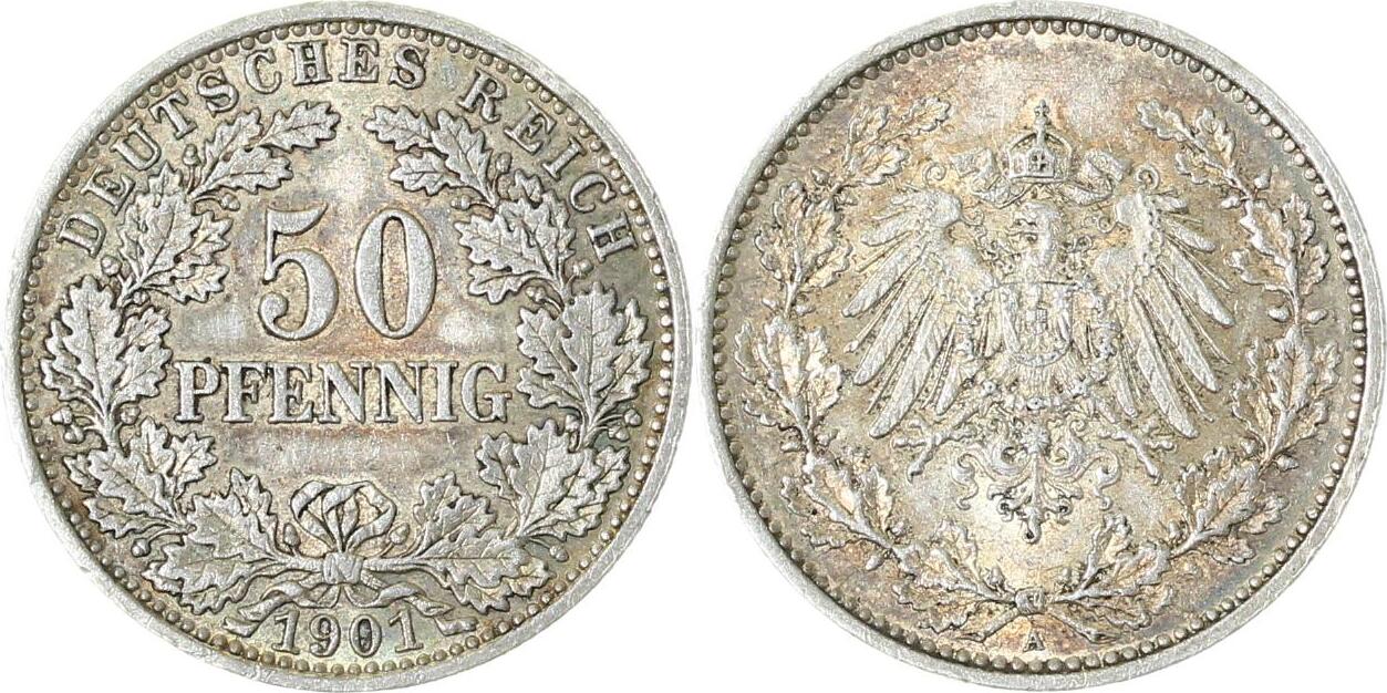 015n01A~2.2 50 Pfennig  1901A fast VZ, leichte Patina J 015  