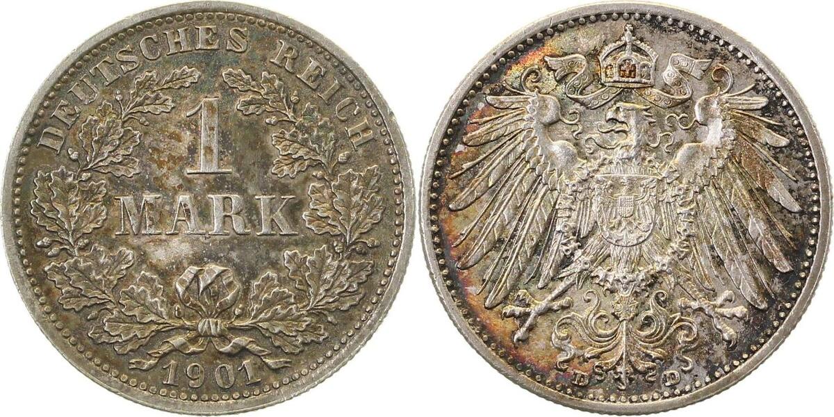 017n01D~0.8-GG-PAT 1 Mark  1901D PP- , leichte Berührungen, schöne Patina J 017  