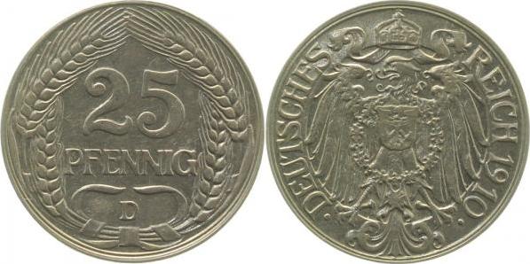 01810D~2.2 25 Pfennig  1910D vz- J 018  