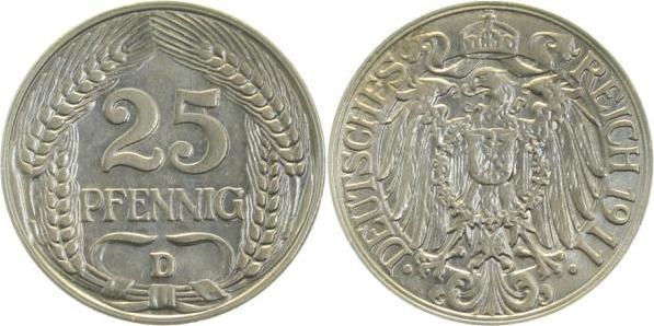 01811D~1.2 25 Pfennig  1911D prfr J 018  