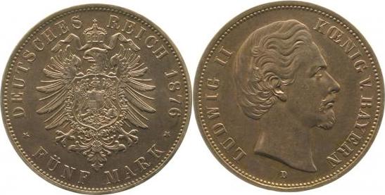 04276D~1.5-GG 5 Mark  Ludwig II 1876D vz/stgl + NGC MS62 J 042  