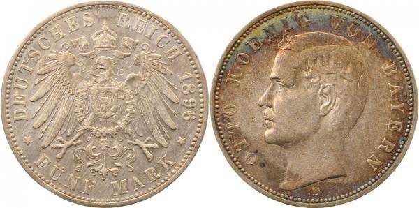 04696D~2.5-GG-PAT 5 Mark  Otto v. Bayern 1896D SS selten ss/vz schöne Patina !! J 046  