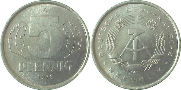 150978A~1.1a 5 Pfennig  DDR 1978A spgl/f.stgl J1509  