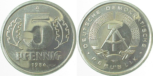 150984A~1.0a 5 Pfennig  DDR 1984A spgl. J1509  