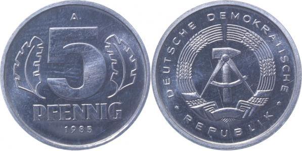 150985A~1.0a 5 Pfennig  DDR 1985A spgl. J1509  