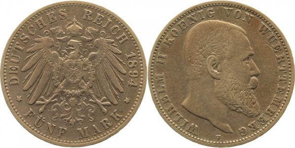 17694F~3.0-GG 5 Mark  1894F Württ. Wilhelm II SS J 176  