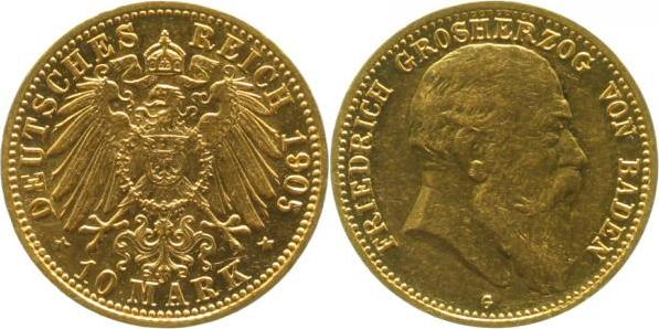 19005G~1.3 10 Mark  1905G Friedrich v.Baden f.prfr/f.stgl !!! J 190  