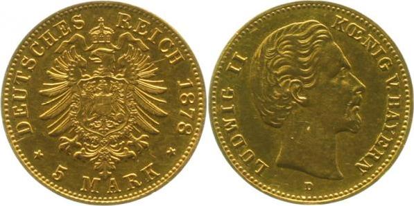 19578D~2.5-GG 5 M Ludwig II 1878D ss/vz seltener Jahrgang 195  