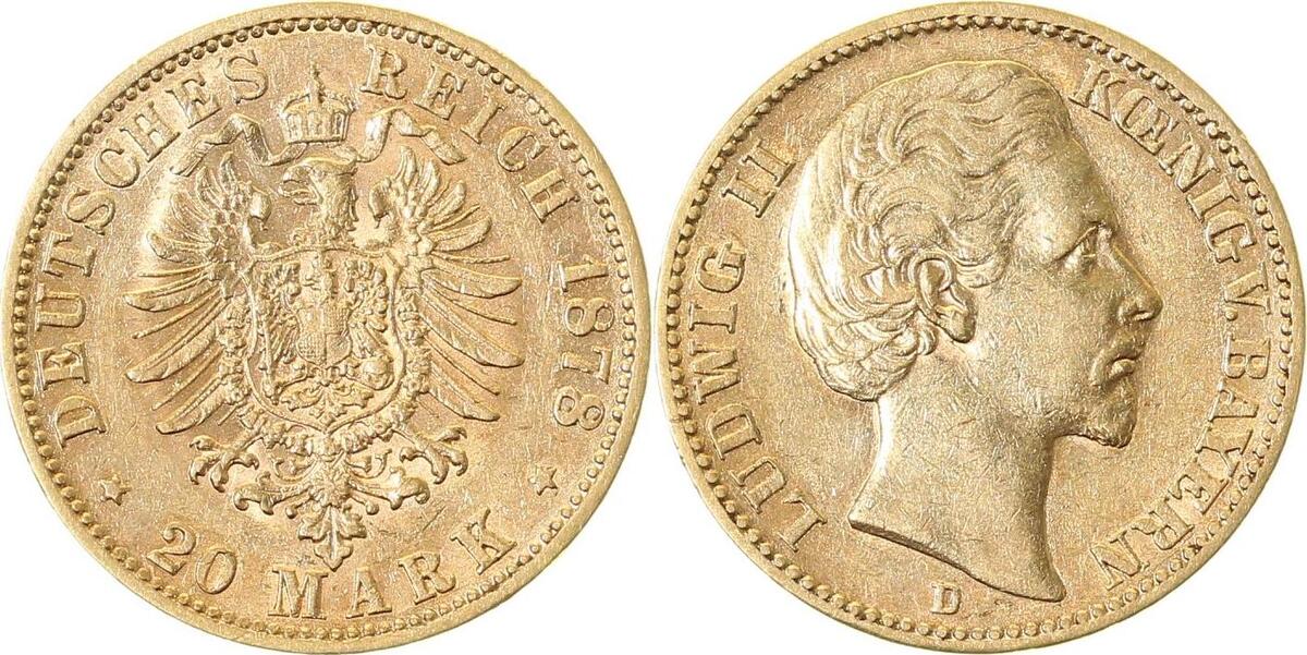 19778D~2.5-GG 20 M Ludwig II. 1878D ss/vz seltenes Jahr 197  