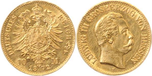 21372H~1.8-GG 10 Mark  1872H Ludwig III Hessen vz+ kl. KRätzerchen J 213  
