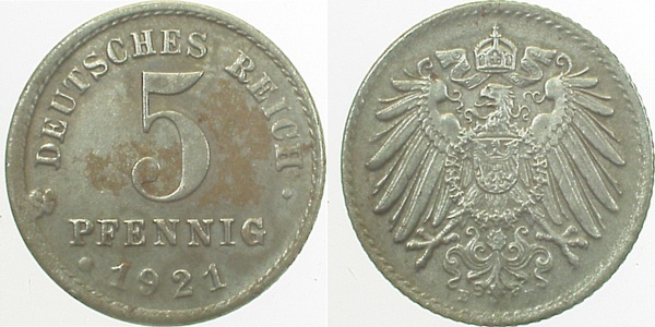 29721E~2.5 5 Pfennig  1921E ss/vz J 297  