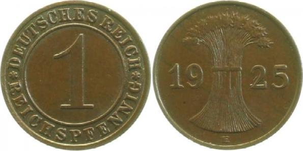 31325E~2.5-V 1 Pfennig  1925E ss/vz Münzz. & Teile der Jsz. doppelt J 313  