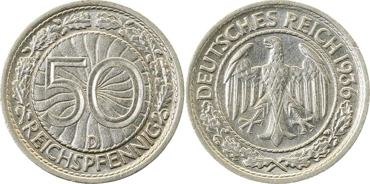 32436D~2.8 50 Pfennig  1936D ss+ J 324  