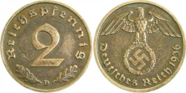 36236D~2.5 2 Pfennig  1936D ss/vz J 362  