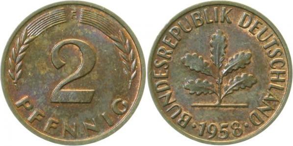 38158F~1.2b 2 Pfennig  1958F bfr herrliche Patina !!! J 381  