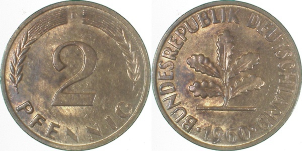 38160D~1.1 2 Pfennig  1960D bfr/stgl J 381  