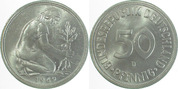 38469D~1.1 50 Pfennig  1969D bfr/stgl J 384  