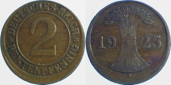P30723A2.5 2 Pfennig  1923A D10 ss/vz J 307  