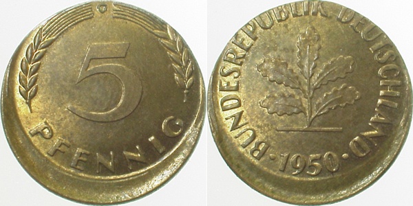 P38250G1.2b 5 Pfennig  1950G D15 bfr J 382  