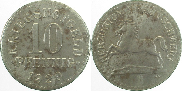 JN03a20-~2.0 10 Pfennig Braunschweig 1920 vz !! JN03a  