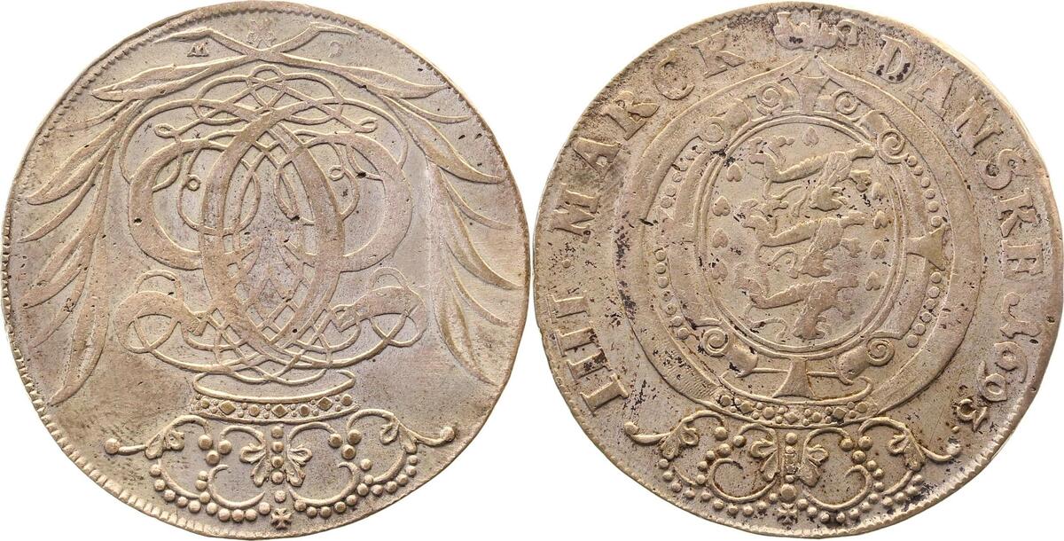 WELTM.-Dan-1-GG   = 1 Kr. Danmark 1693 CW Gluckstadt ss/vz kaum berieben Davi. 3679  